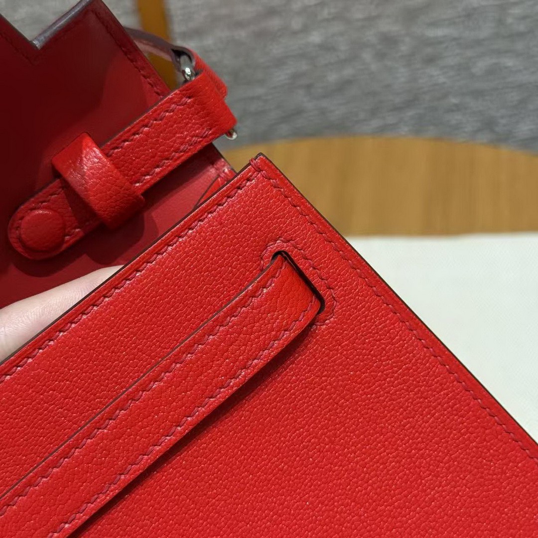 Hermes Kelly Elan Handmade In Chèvre Leather Silver Hardware S3 Rouge Coeur - Image 5