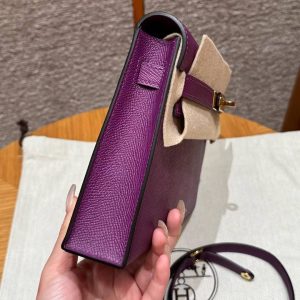 Hermes Kelly Elan Handmade In Epsom Calfskin Leather Gold Hardware P9 Anemone - Image 23