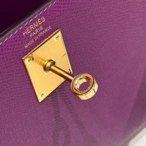 Hermes Kelly Elan Handmade In Epsom Calfskin Leather Gold Hardware P9 Anemone - Image 9