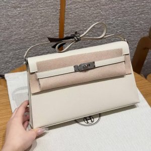 Hermes Kelly Elan Handmade In Epsom Calfskin Leather Silver Hardware 10 Craie