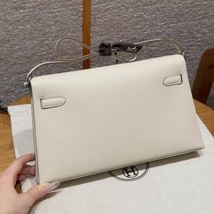 Hermes Kelly Elan Handmade In Epsom Calfskin Leather Silver Hardware 10 Craie - Image 2