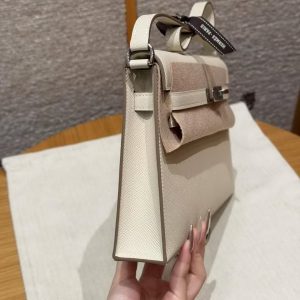 Hermes Kelly Elan Handmade In Epsom Calfskin Leather Silver Hardware 10 Craie - Image 19