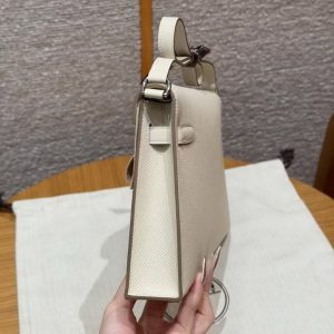 Hermes Kelly Elan Handmade In Epsom Calfskin Leather Silver Hardware 10 Craie - Image 18
