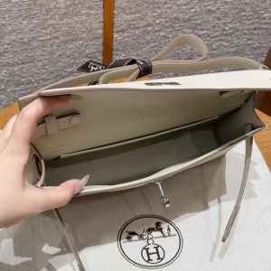 Hermes Kelly Elan Handmade In Epsom Calfskin Leather Silver Hardware 10 Craie - Image 16