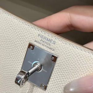 Hermes Kelly Elan Handmade In Epsom Calfskin Leather Silver Hardware 10 Craie - Image 15