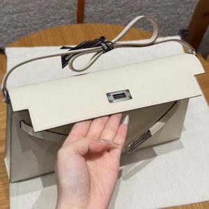 Hermes Kelly Elan Handmade In Epsom Calfskin Leather Silver Hardware 10 Craie - Image 10
