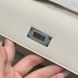 Hermes Kelly Elan Handmade In Epsom Calfskin Leather Silver Hardware 10 Craie - Image 9