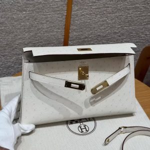 Hermes Kelly Elan Handmade In KK Ostrich Leather from South Africa Gold Hardware I2 Nata - Image 14