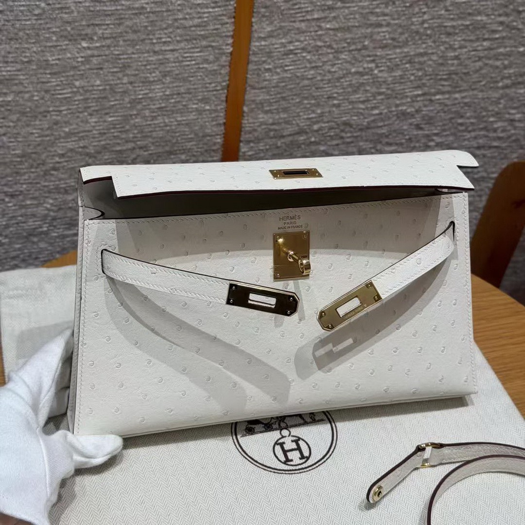 Hermes Kelly Elan Handmade In KK Ostrich Leather from South Africa Gold Hardware I2 Nata - Image 14