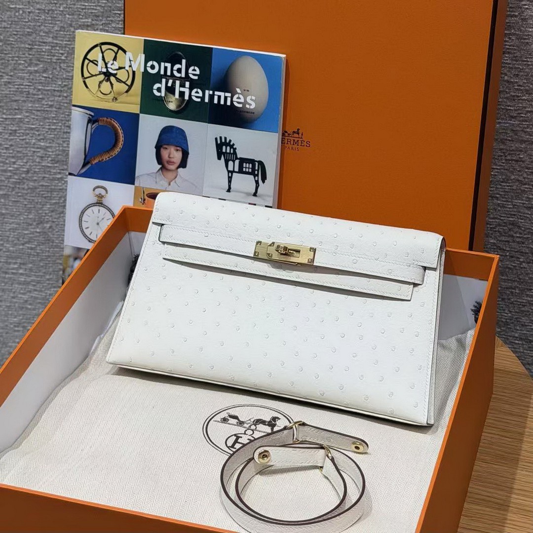 Hermes Kelly Elan Handmade In KK Ostrich Leather from South Africa Gold Hardware I2 Nata - Image 3