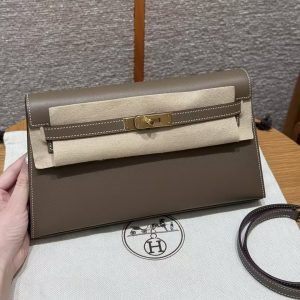 Hermes Kelly Elan Handmade In Madame Calfskin Leather Gold Hardware 18 Etoupe