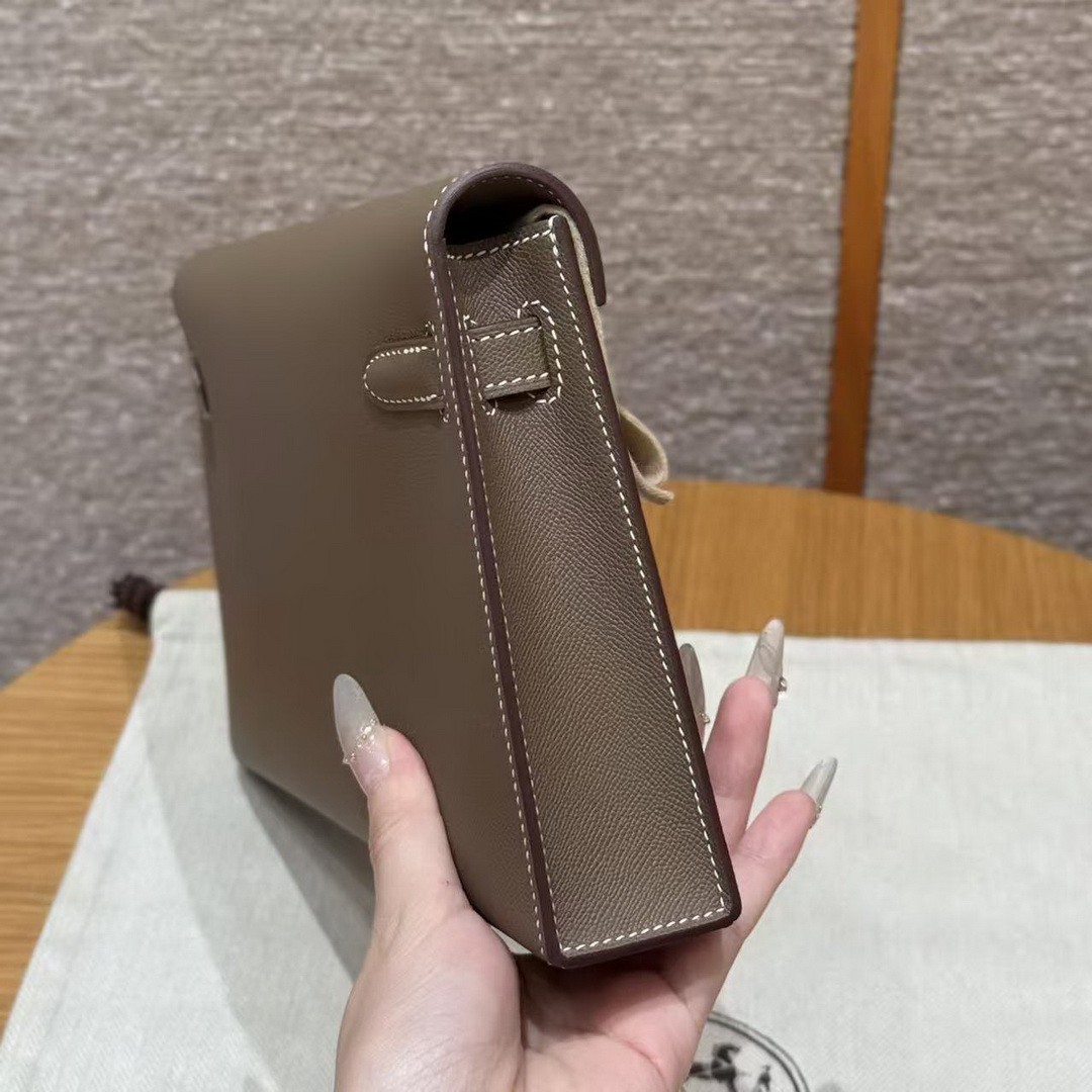 Hermes Kelly Elan Handmade In Madame Calfskin Leather Gold Hardware 18 Etoupe - Image 19