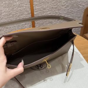 Hermes Kelly Elan Handmade In Madame Calfskin Leather Gold Hardware 18 Etoupe - Image 17