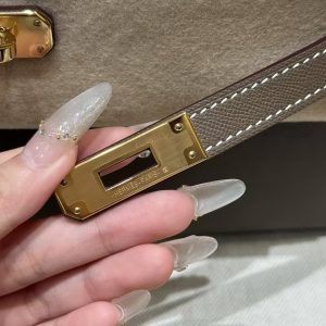 Hermes Kelly Elan Handmade In Madame Calfskin Leather Gold Hardware 18 Etoupe - Image 16