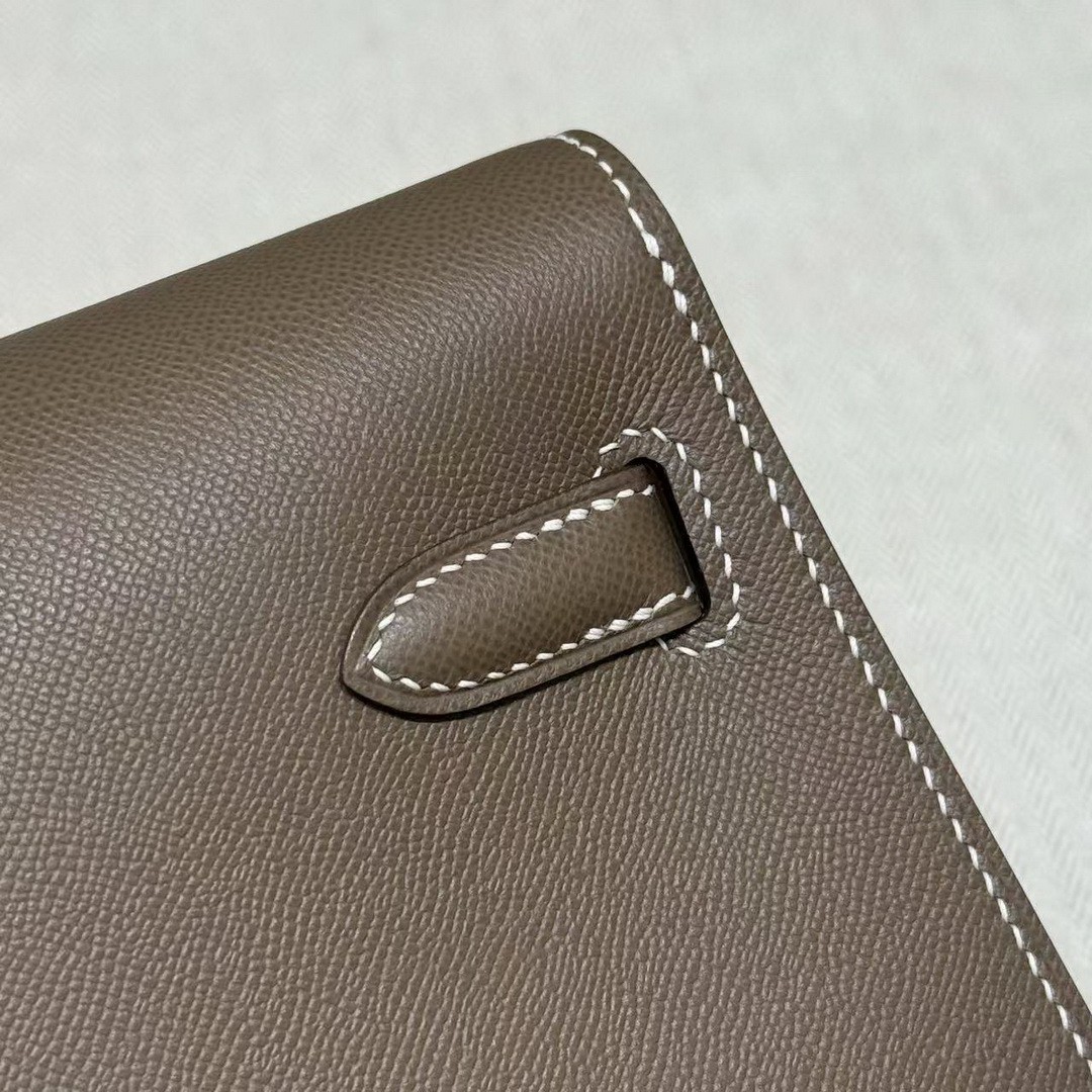 Hermes Kelly Elan Handmade In Madame Calfskin Leather Gold Hardware 18 Etoupe - Image 14