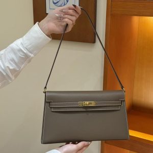 Hermes Kelly Elan Handmade In Madame Calfskin Leather Gold Hardware 18 Etoupe - Image 12