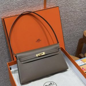 Hermes Kelly Elan Handmade In Madame Calfskin Leather Gold Hardware 18 Etoupe - Image 11