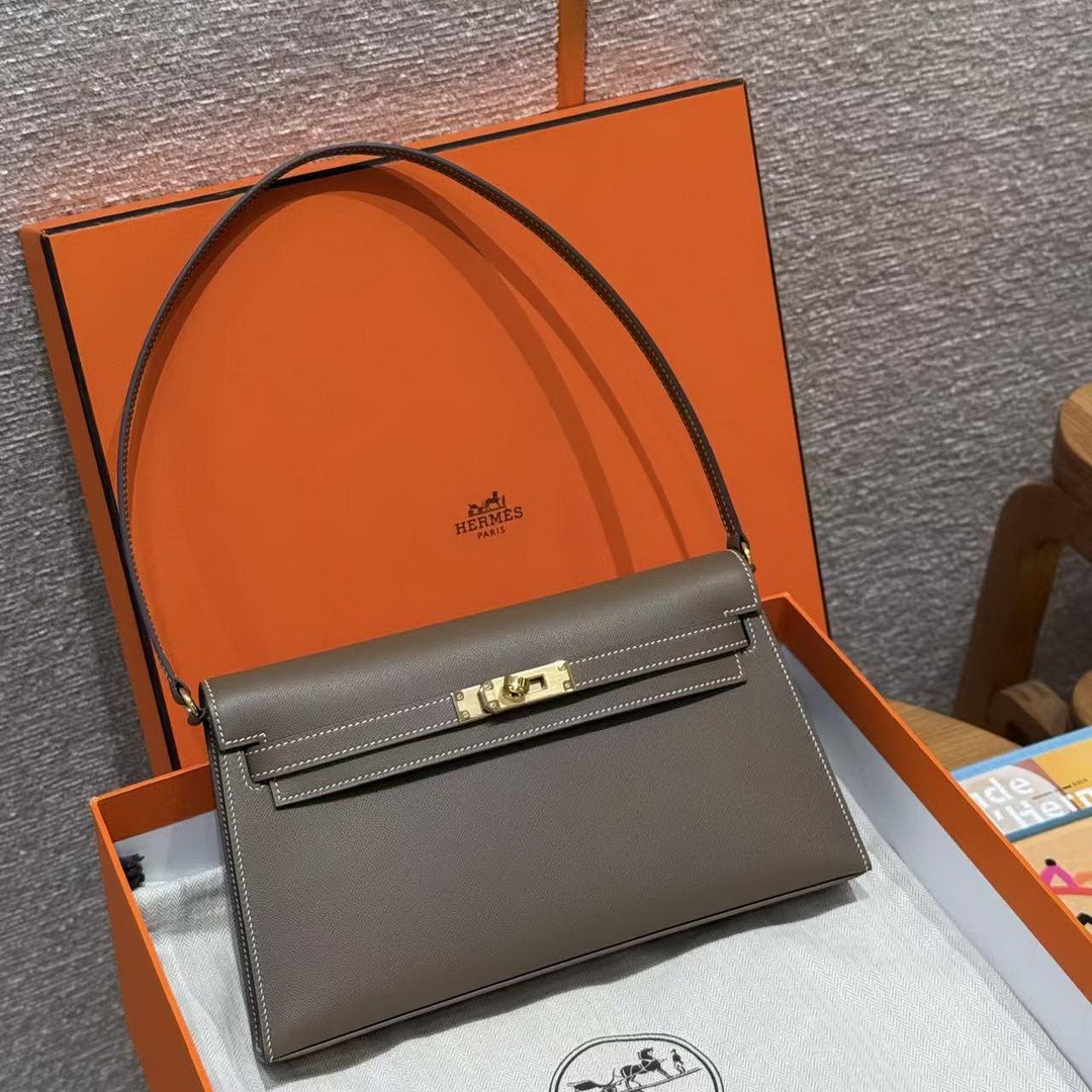 Hermes Kelly Elan Handmade In Madame Calfskin Leather Gold Hardware 18 Etoupe - Image 11
