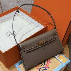 Hermes Kelly Elan Handmade In Madame Calfskin Leather Gold Hardware 18 Etoupe - Image 10