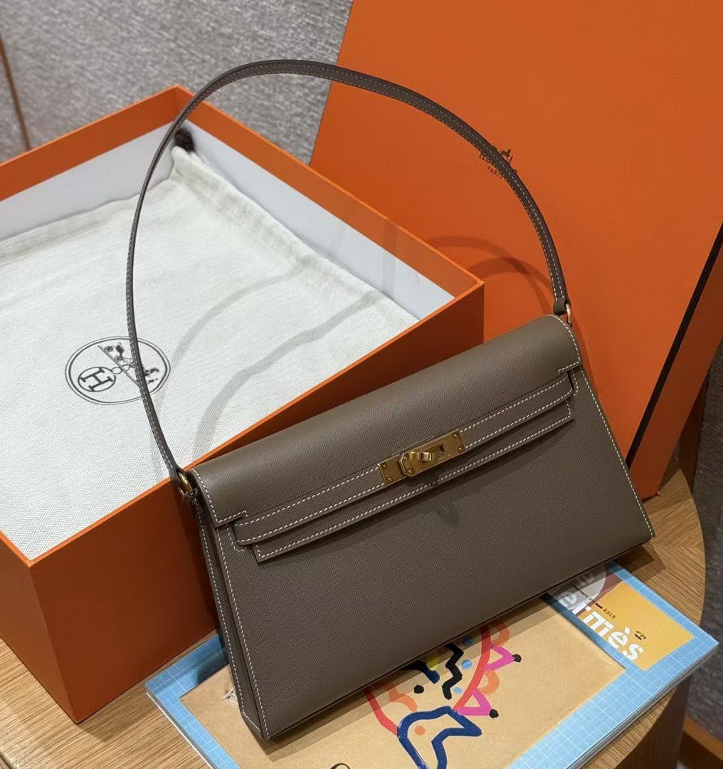 Hermes Kelly Elan Handmade In Madame Calfskin Leather Gold Hardware 18 Etoupe - Image 10