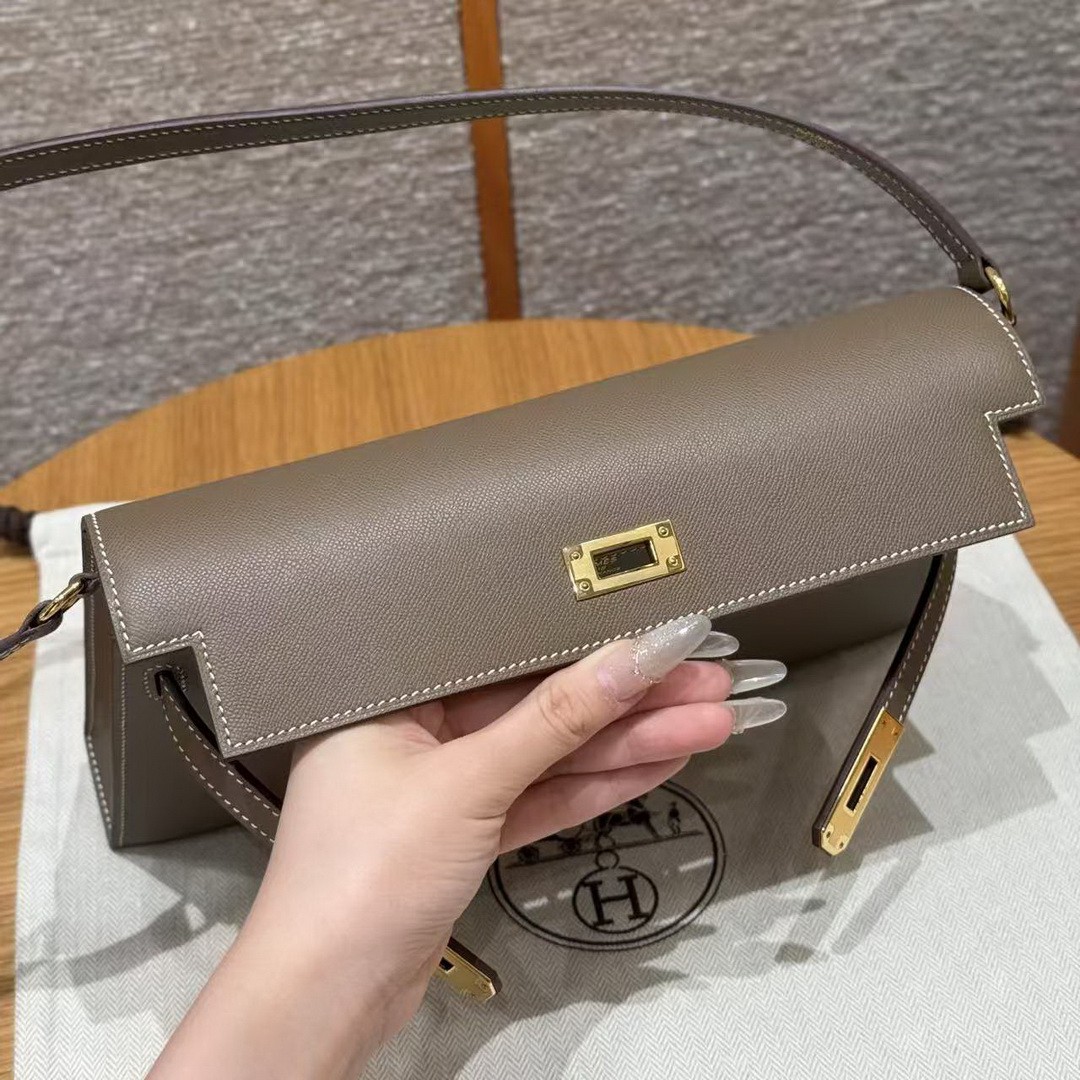 Hermes Kelly Elan Handmade In Madame Calfskin Leather Gold Hardware 18 Etoupe - Image 9