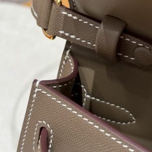 Hermes Kelly Elan Handmade In Madame Calfskin Leather Gold Hardware 18 Etoupe - Image 4