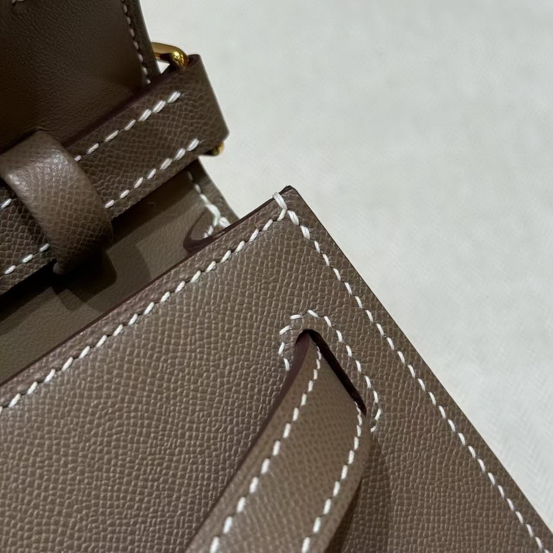 Hermes Kelly Elan Handmade In Madame Calfskin Leather Gold Hardware 18 Etoupe - Image 3