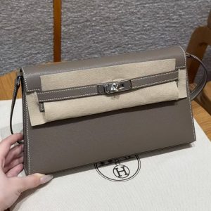Hermes Kelly Elan Handmade In Madame Calfskin Leather Silver Hardware 18 Etoupe