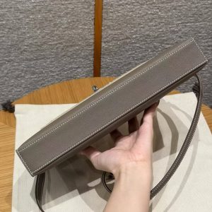 Hermes Kelly Elan Handmade In Madame Calfskin Leather Silver Hardware 18 Etoupe - Image 14