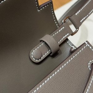 Hermes Kelly Elan Handmade In Madame Calfskin Leather Silver Hardware 18 Etoupe - Image 7
