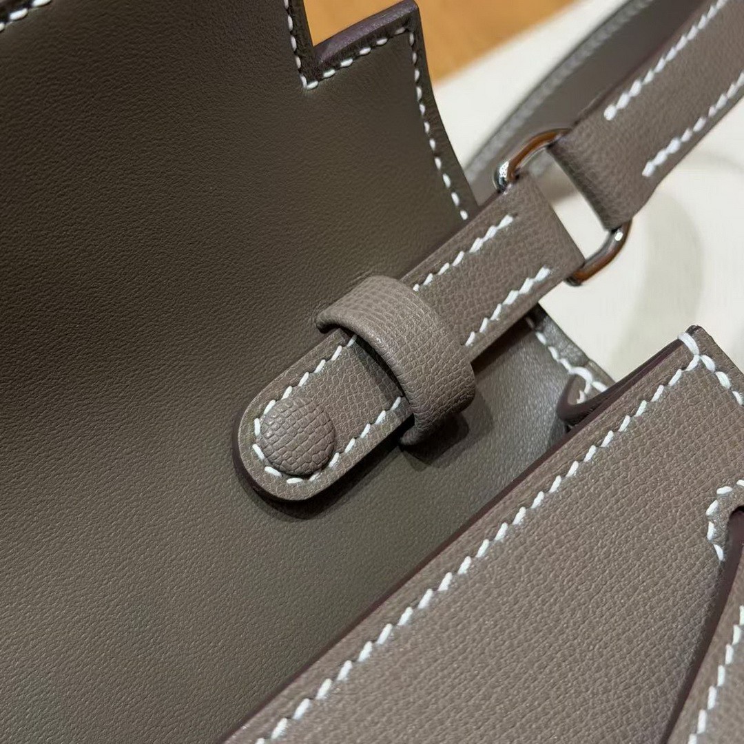 Hermes Kelly Elan Handmade In Madame Calfskin Leather Silver Hardware 18 Etoupe - Image 7