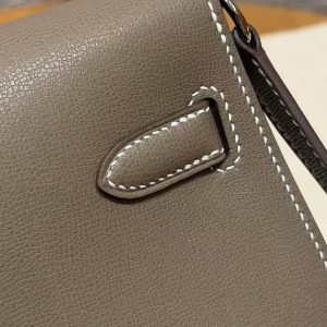 Hermes Kelly Elan Handmade In Madame Calfskin Leather Silver Hardware 18 Etoupe - Image 3