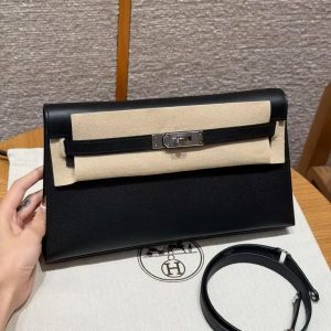 Hermes Kelly Elan Handmade In Madame Calfskin Leather Silver Hardware 89 Noir