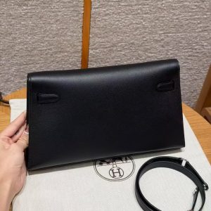 Hermes Kelly Elan Handmade In Madame Calfskin Leather Silver Hardware 89 Noir - Image 2