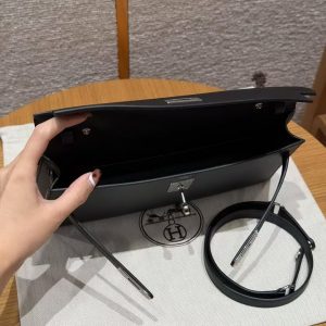 Hermes Kelly Elan Handmade In Madame Calfskin Leather Silver Hardware 89 Noir - Image 14