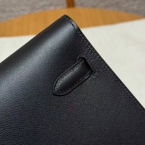 Hermes Kelly Elan Handmade In Madame Calfskin Leather Silver Hardware 89 Noir - Image 5