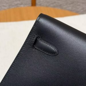 Hermes Kelly Elan Handmade In Madame Calfskin Leather Silver Hardware 89 Noir - Image 4