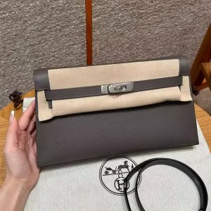 Hermes Kelly Elan Handmade In Madame Calfskin Leather Silver Hardware 8F Gris Etain