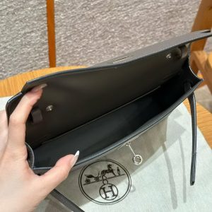 Hermes Kelly Elan Handmade In Madame Calfskin Leather Silver Hardware 8F Gris Etain - Image 12
