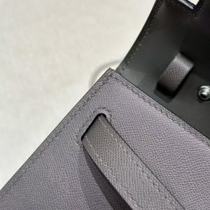 Hermes Kelly Elan Handmade In Madame Calfskin Leather Silver Hardware 8F Gris Etain - Image 10