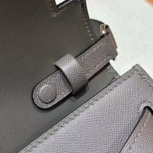 Hermes Kelly Elan Handmade In Madame Calfskin Leather Silver Hardware 8F Gris Etain - Image 9