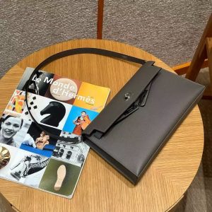 Hermes Kelly Elan Handmade In Madame Calfskin Leather Silver Hardware 8F Gris Etain - Image 3