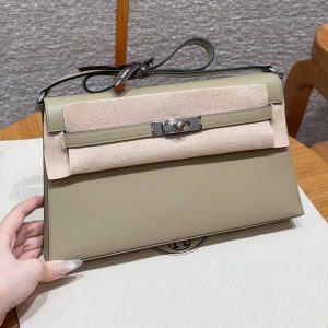 Hermes Kelly Elan Handmade In Madame Calfskin Leather Silver Hardware S2 Trench