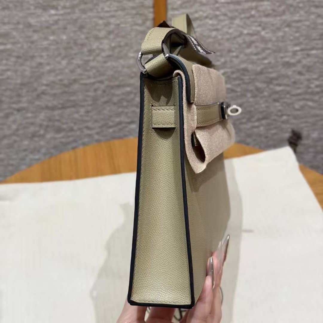 Hermes Kelly Elan Handmade In Madame Calfskin Leather Silver Hardware S2 Trench - Image 2