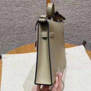 Hermes Kelly Elan Handmade In Madame Calfskin Leather Silver Hardware S2 Trench - Image 21
