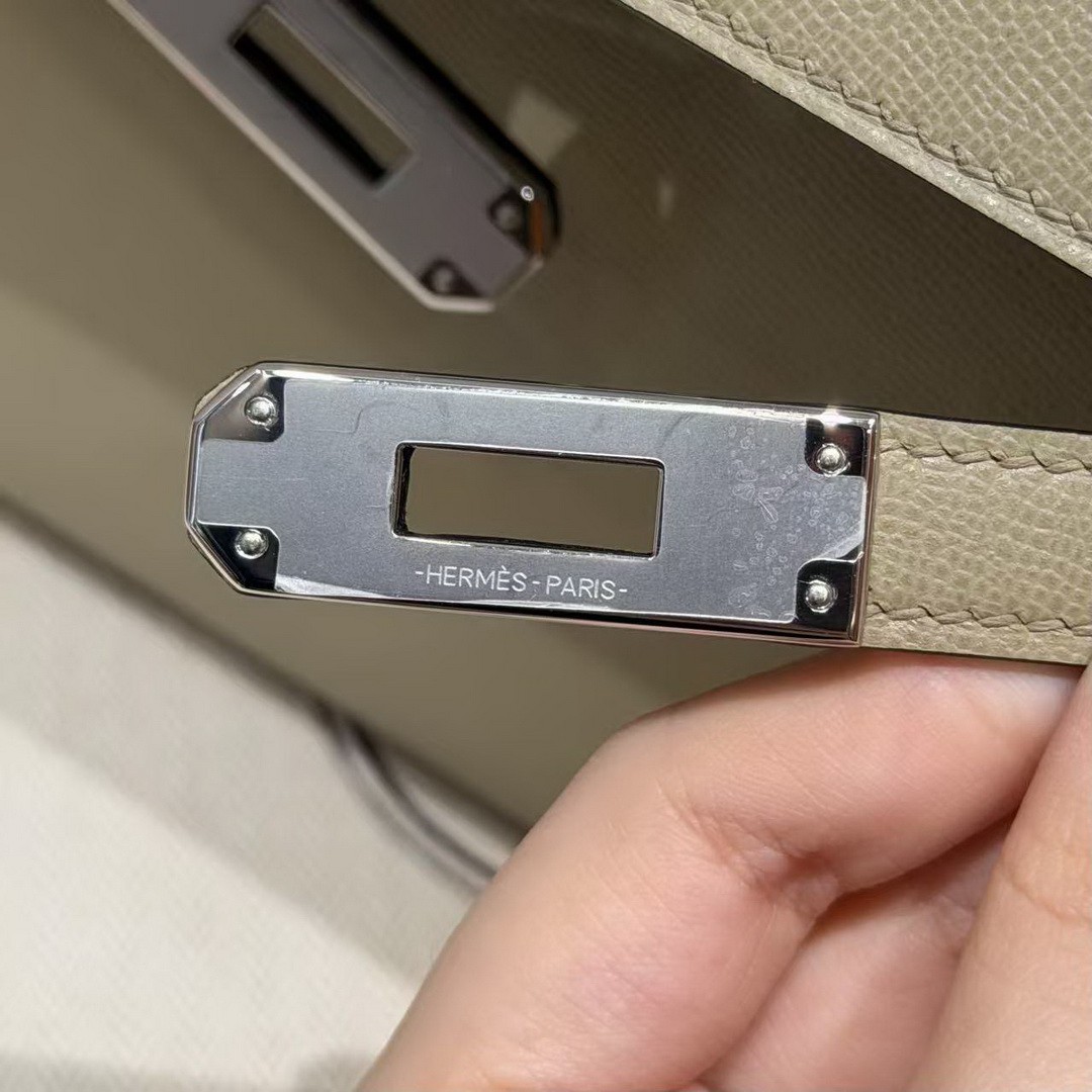 Hermes Kelly Elan Handmade In Madame Calfskin Leather Silver Hardware S2 Trench - Image 16
