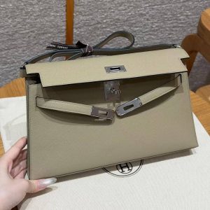 Hermes Kelly Elan Handmade In Madame Calfskin Leather Silver Hardware S2 Trench - Image 8