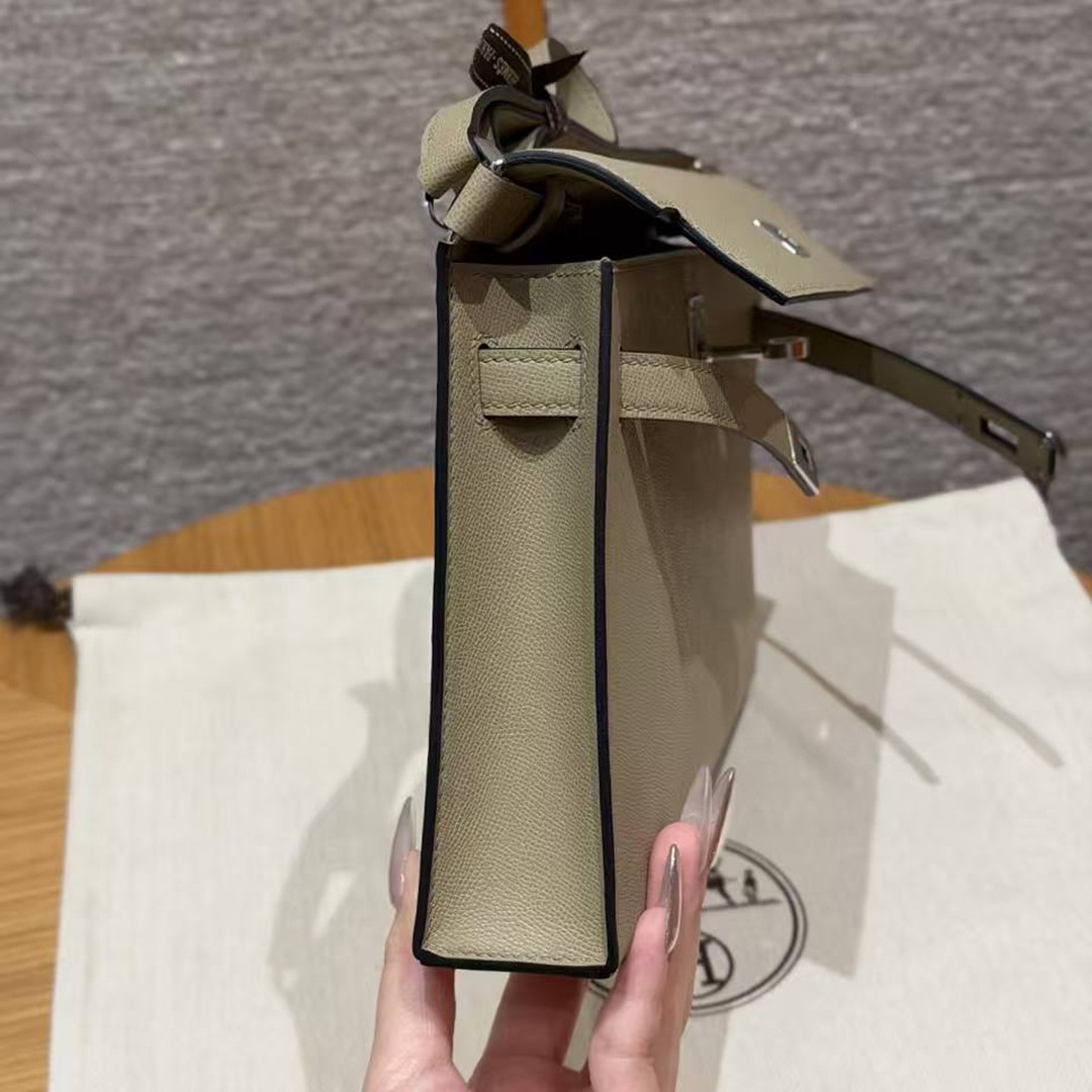Hermes Kelly Elan Handmade In Madame Calfskin Leather Silver Hardware S2 Trench - Image 7