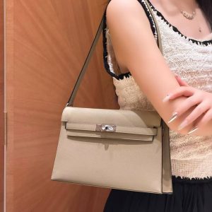 Hermes Kelly Elan Handmade In Madame Calfskin Leather Silver Hardware S2 Trench - Image 4
