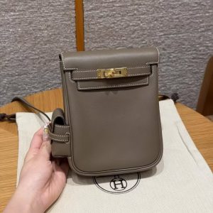 Hermes Kelly Jump Backpack Handmade In Swift Calfskin Leather Gold Hardware 18 Etoupe